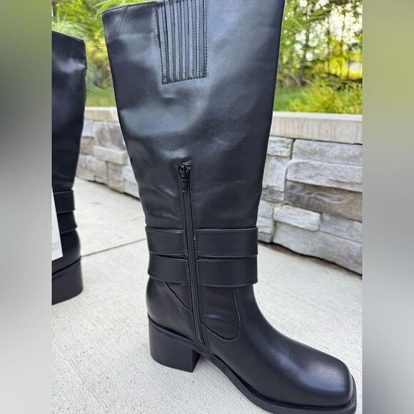 The Drop Women's Sage Tall Biker Boot with Buckles, Black, NWT - Picture 4 of 6